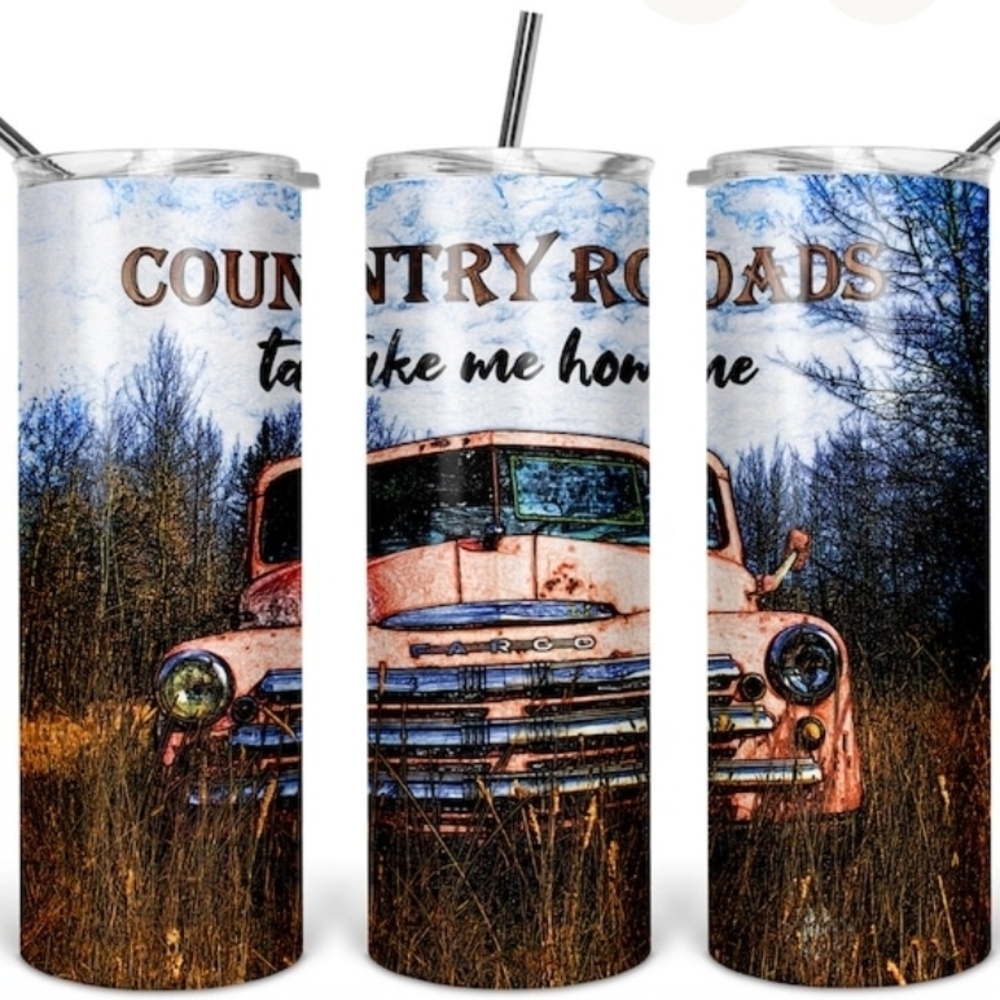 Country Roads Tumbler 30 OZ– Vintage Truck Insulated Cup – Rustic Americana